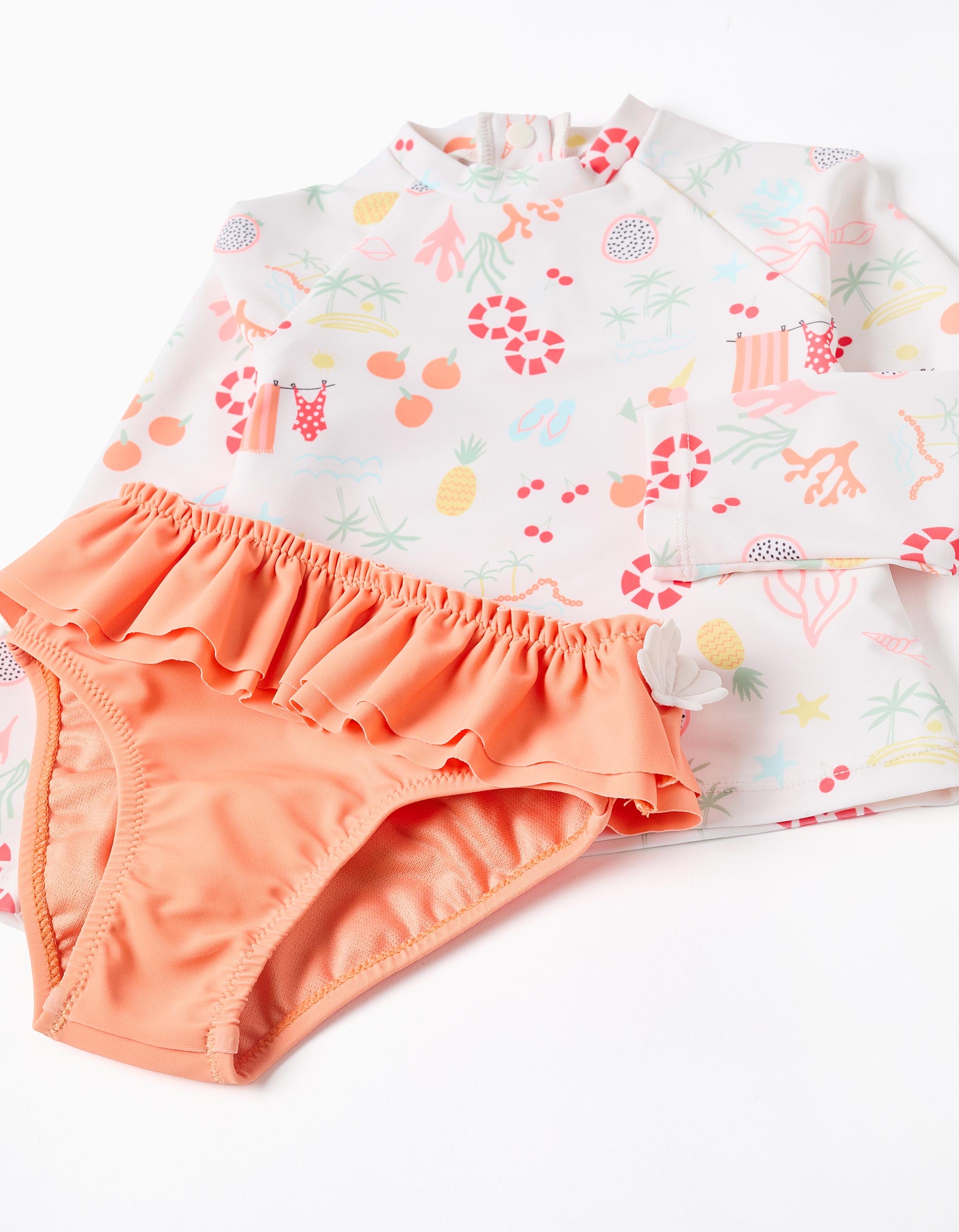 Ensemble de bain à protection UV 80 pour bébé et fille, blanc/orange