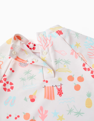 Ensemble de bain à protection UV 40+ pour bébé et fille, blanc/orange