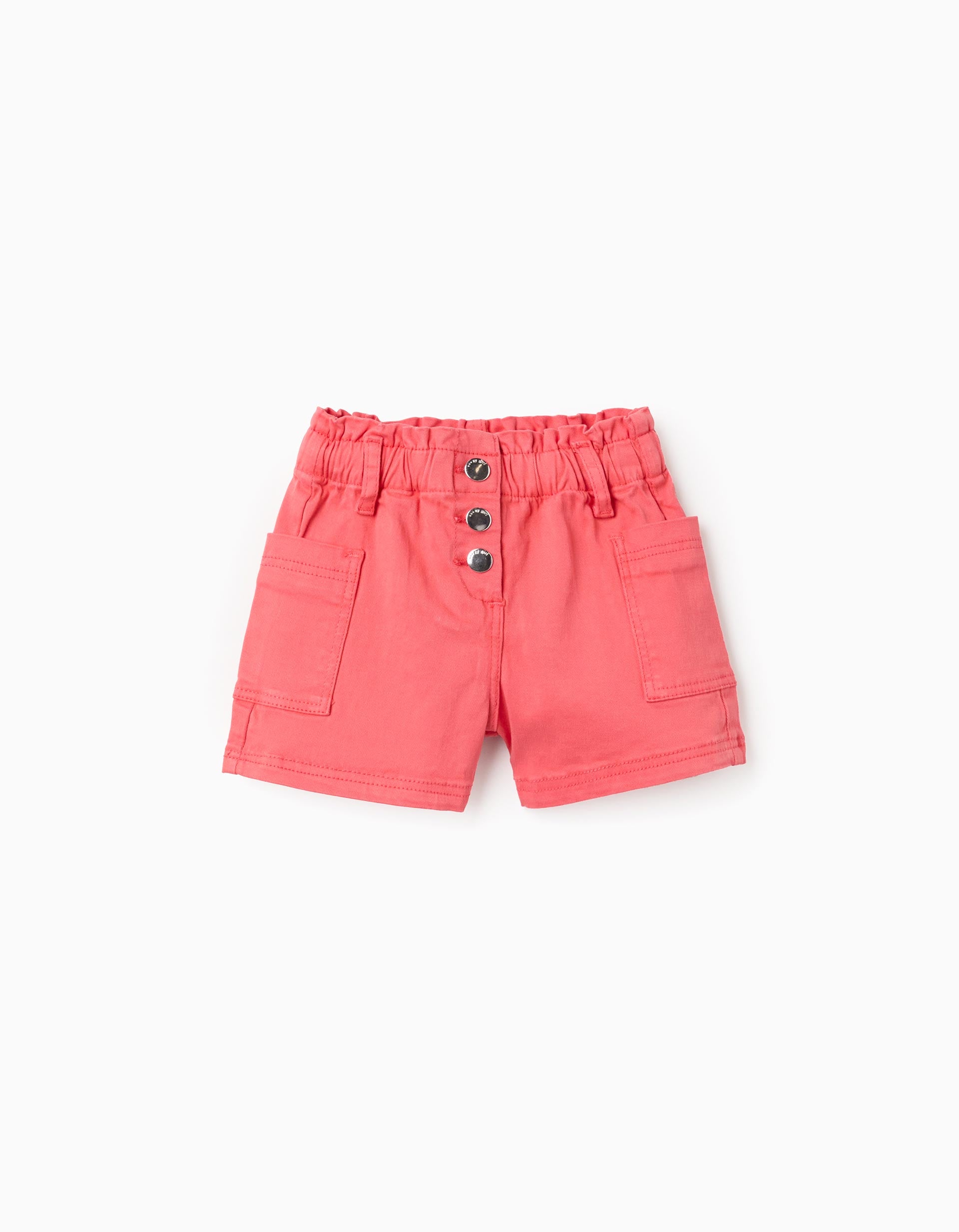 Twill shorts with cargo pockets for baby girls, coral