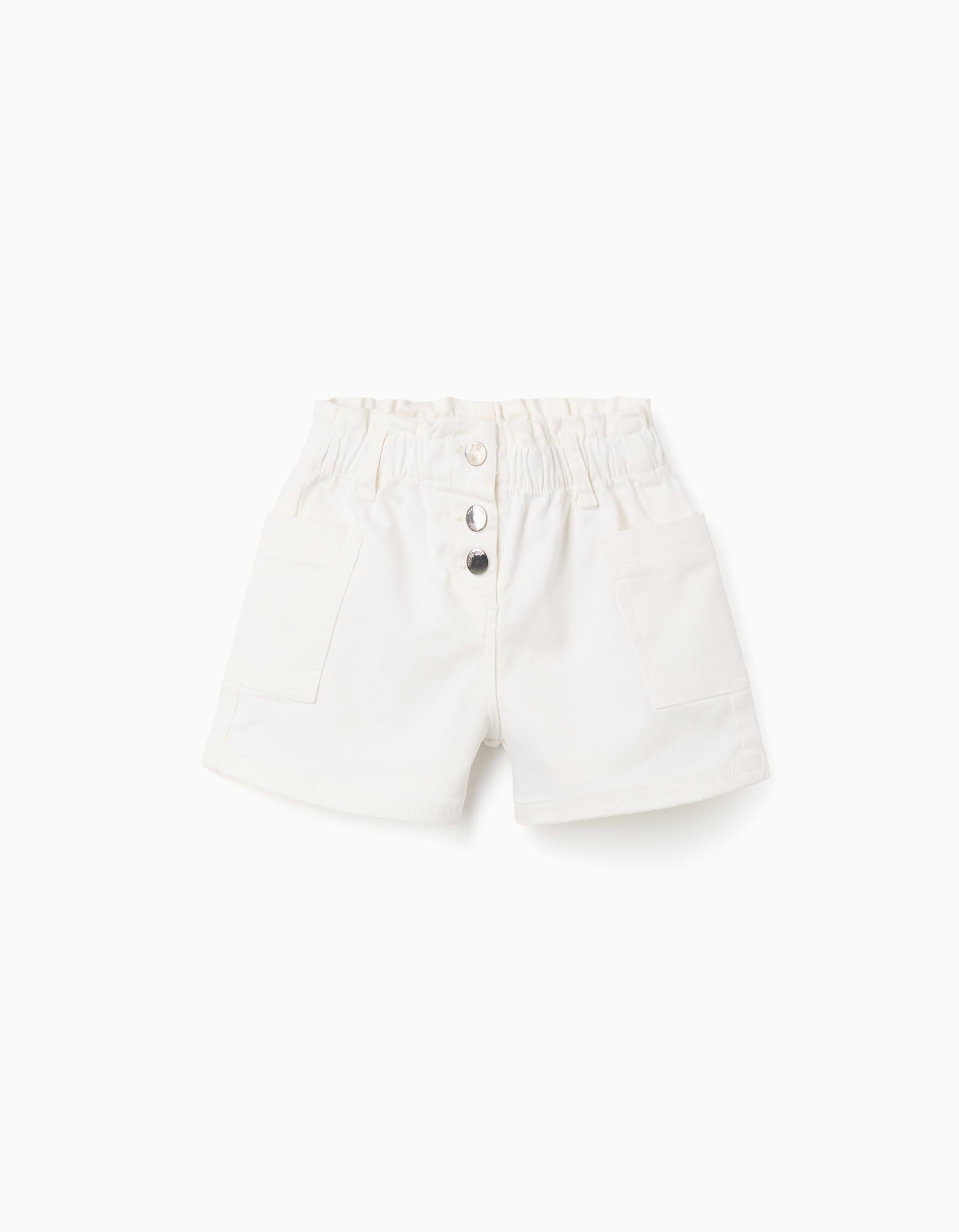 Twill shorts with cargo pockets for baby girls, white