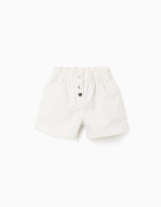 Twill shorts with cargo pockets for baby girls, white
