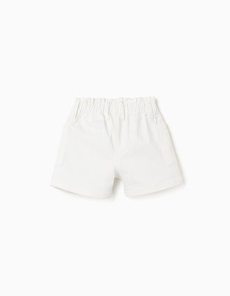 Twill shorts with cargo pockets for baby girls, white