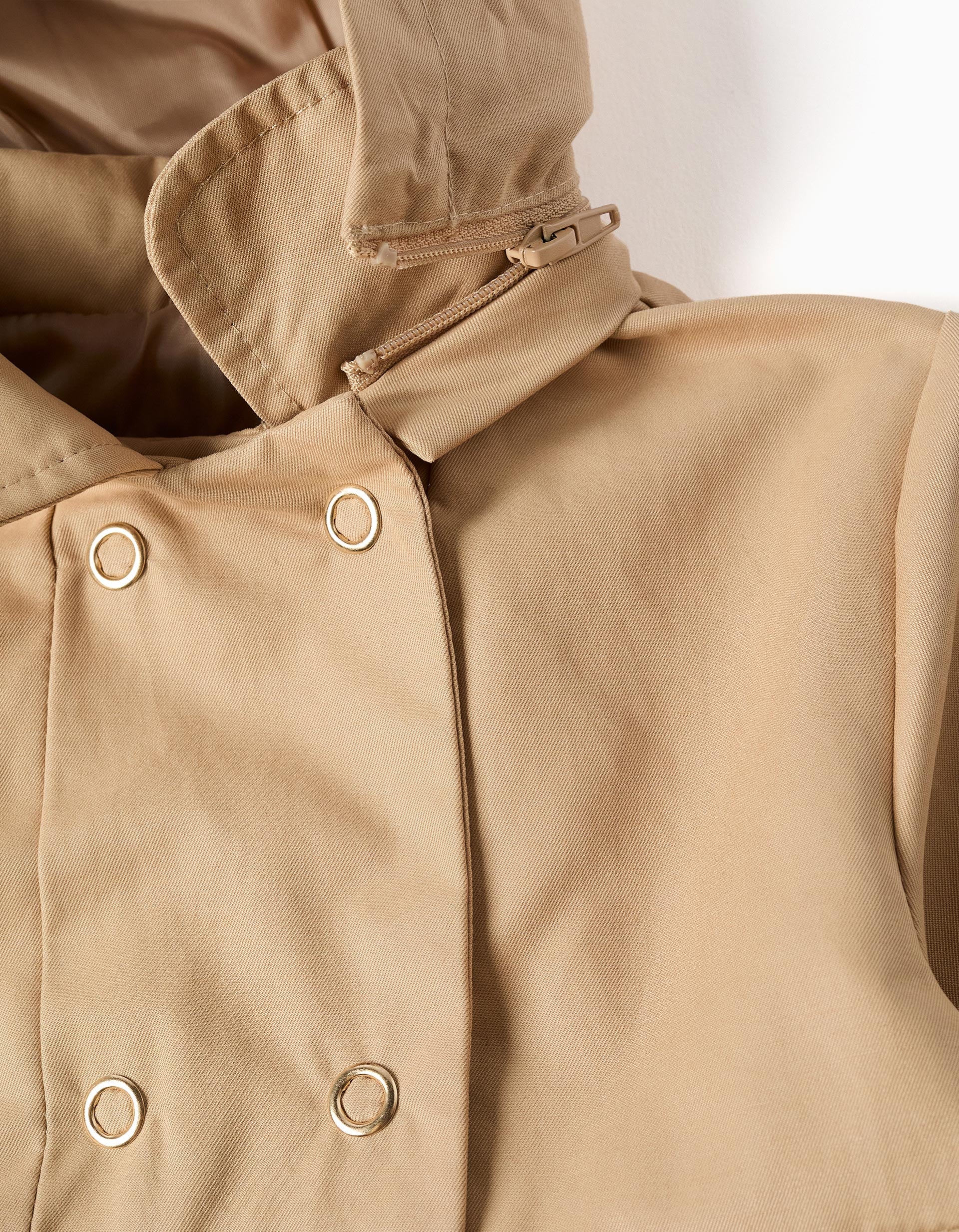 Parka with pleats and removable hood for baby girls, beige