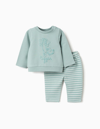 Sweatshirt with Tigger print + trousers for newborn boys, light green