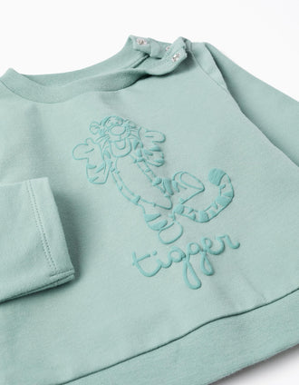 Sweatshirt with Tigger print + trousers for newborn boys, light green