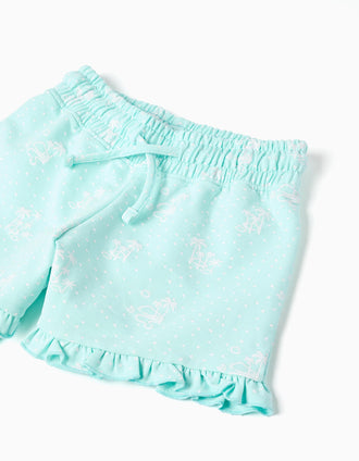Cotton T-shirt + shorts with palm trees prints for girls, white/blue