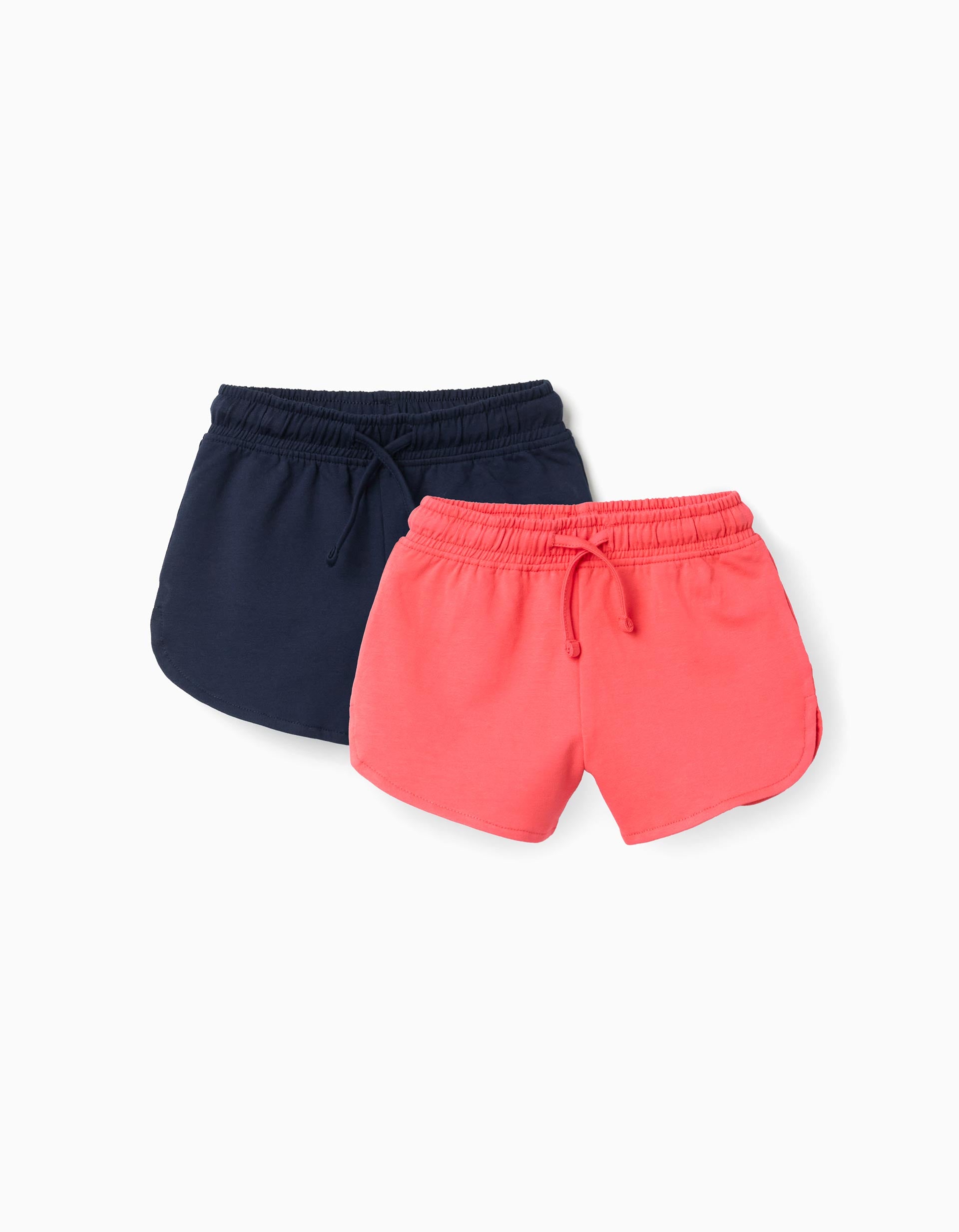 2 pantalones cortos de algodón con cordón para bebé niña, coral/azul