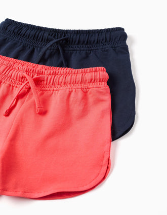 2 pantalones cortos de algodón con cordón para bebé niña, coral/azul