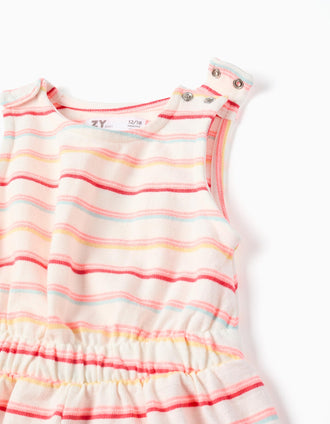 Macacão curto de algodão às riscas com bolsos para bebé menina, multicolor