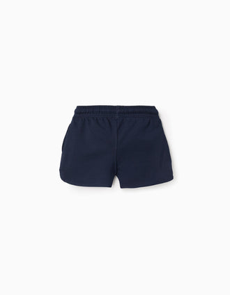 2 pantalones cortos de algodón con cordón para niña, amarillo/azul oscuro