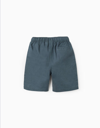 Calções midi em linho e algodão com cordão para menino, azul-cinza