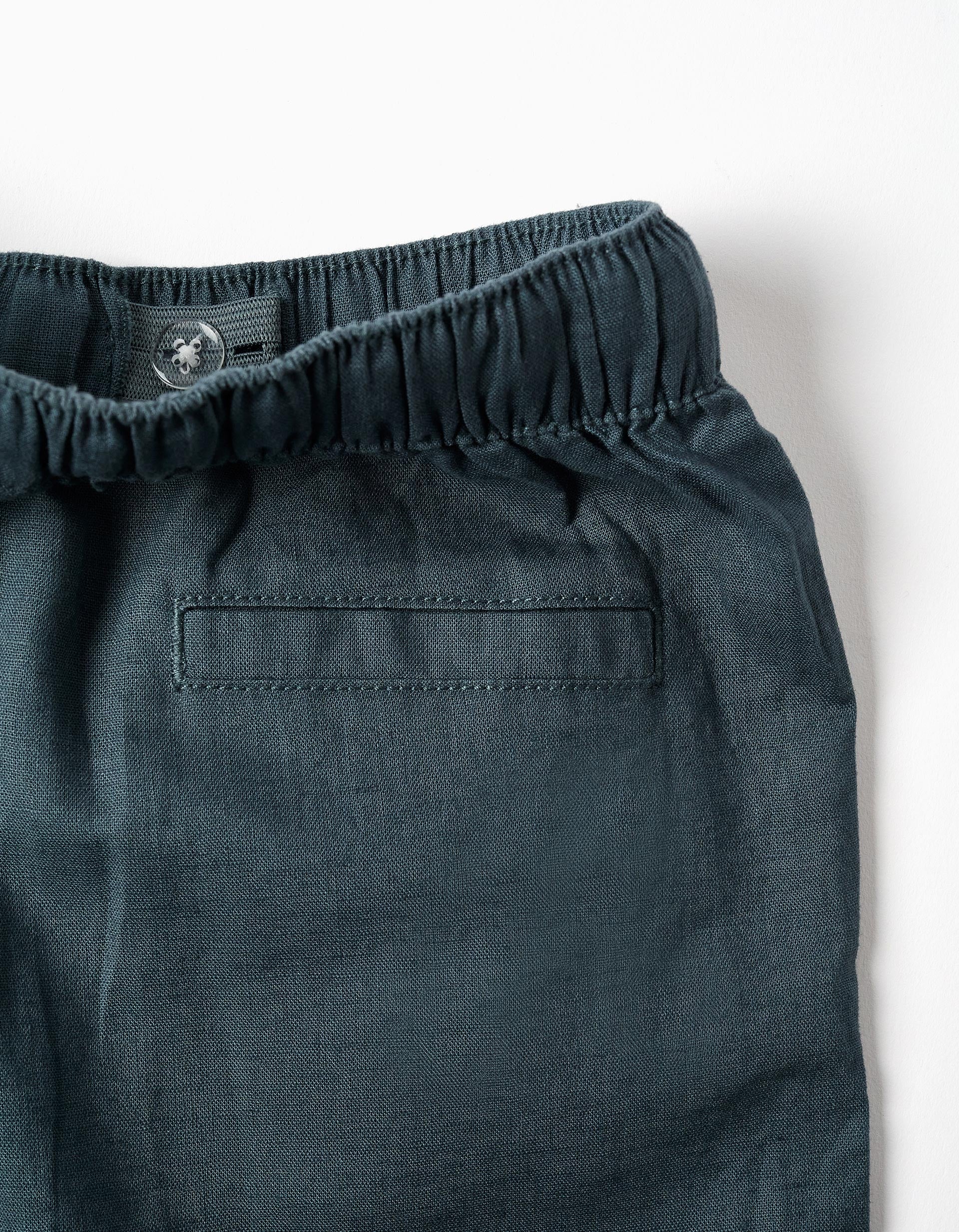 Calções midi em linho e algodão com cordão para menino, azul-cinza