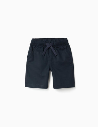 Short midi en lin et coton avec cordon de serrage pour garçon, blue foncé