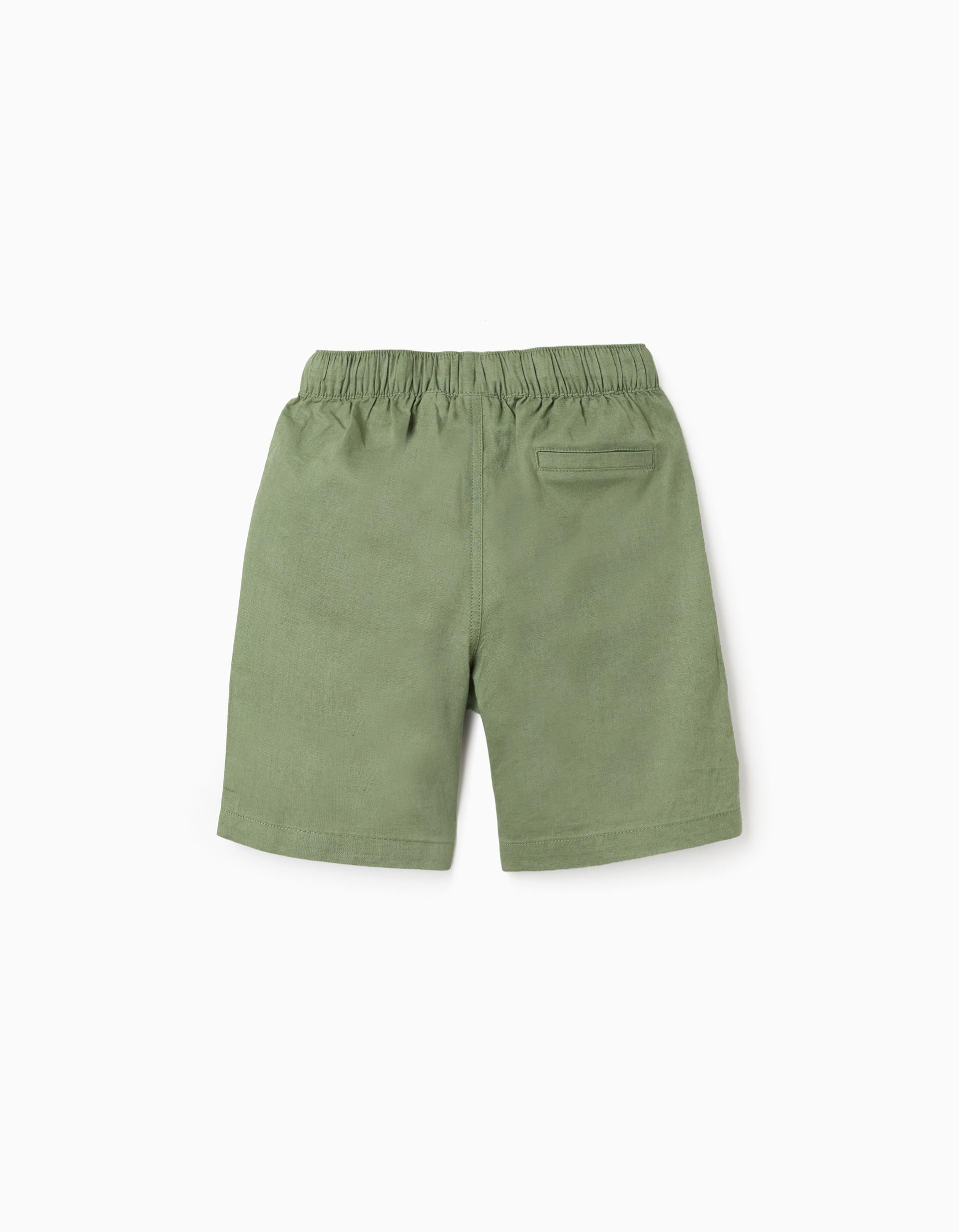 Calções midi em linho e algodão com cordão para menino, verde