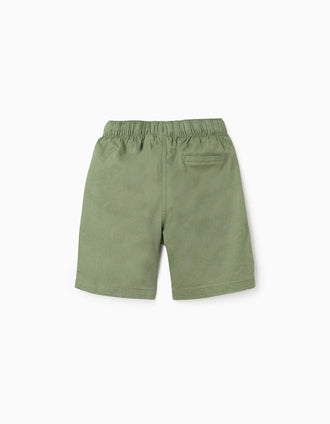 Calções midi em linho e algodão com cordão para menino, verde