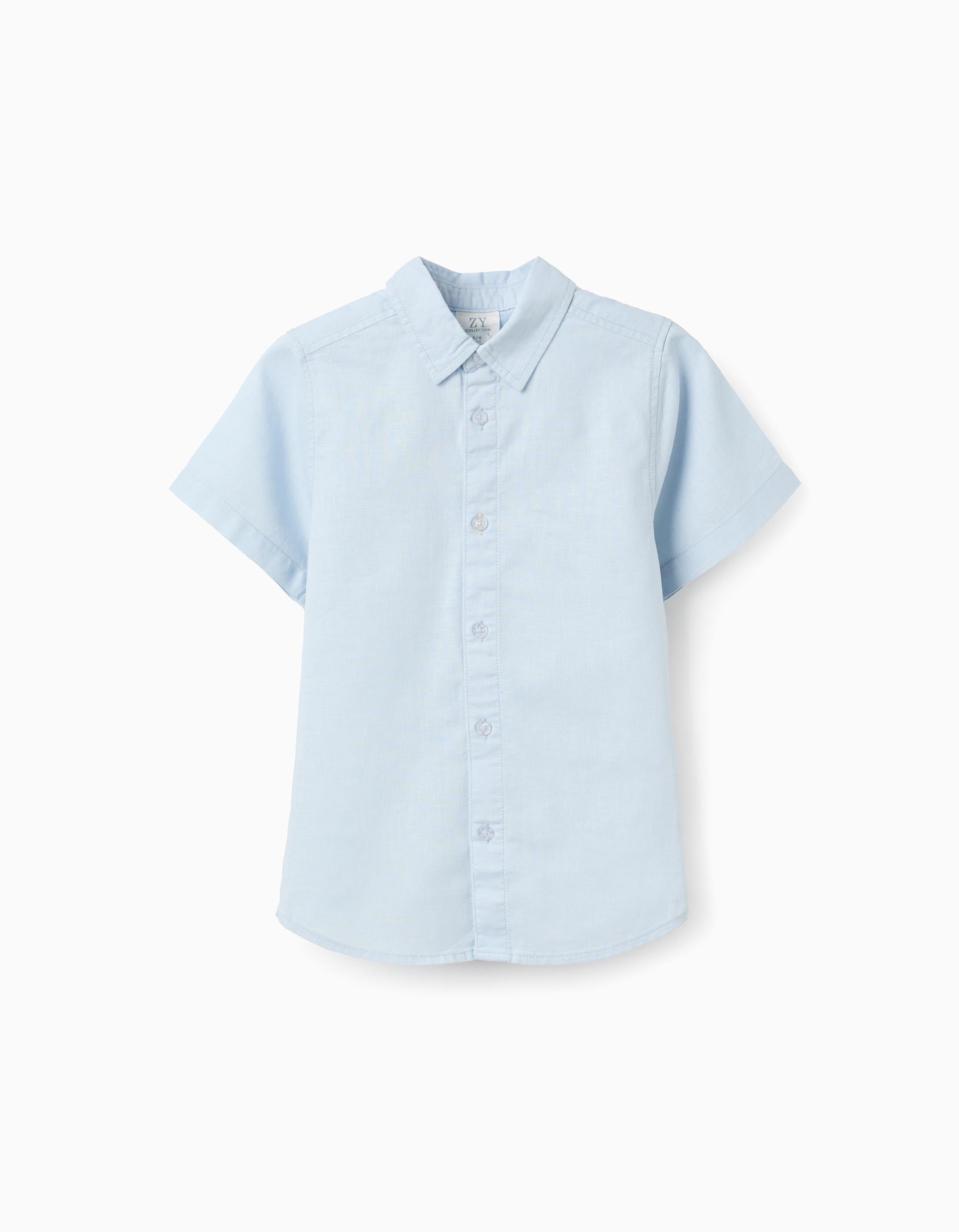 Short sleeve shirt in linen and cotton for boys, light blue