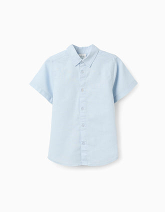 Short sleeve shirt in linen and cotton for boys, light blue