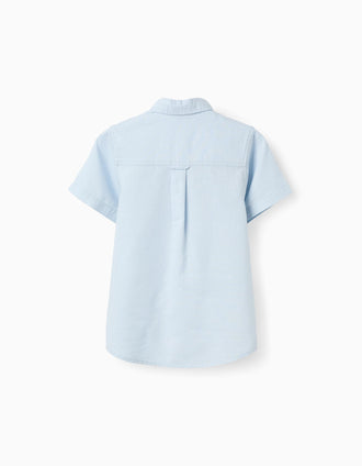 Short sleeve shirt in linen and cotton for boys, light blue