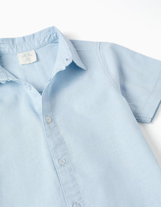 Short sleeve shirt in linen and cotton for boys, light blue