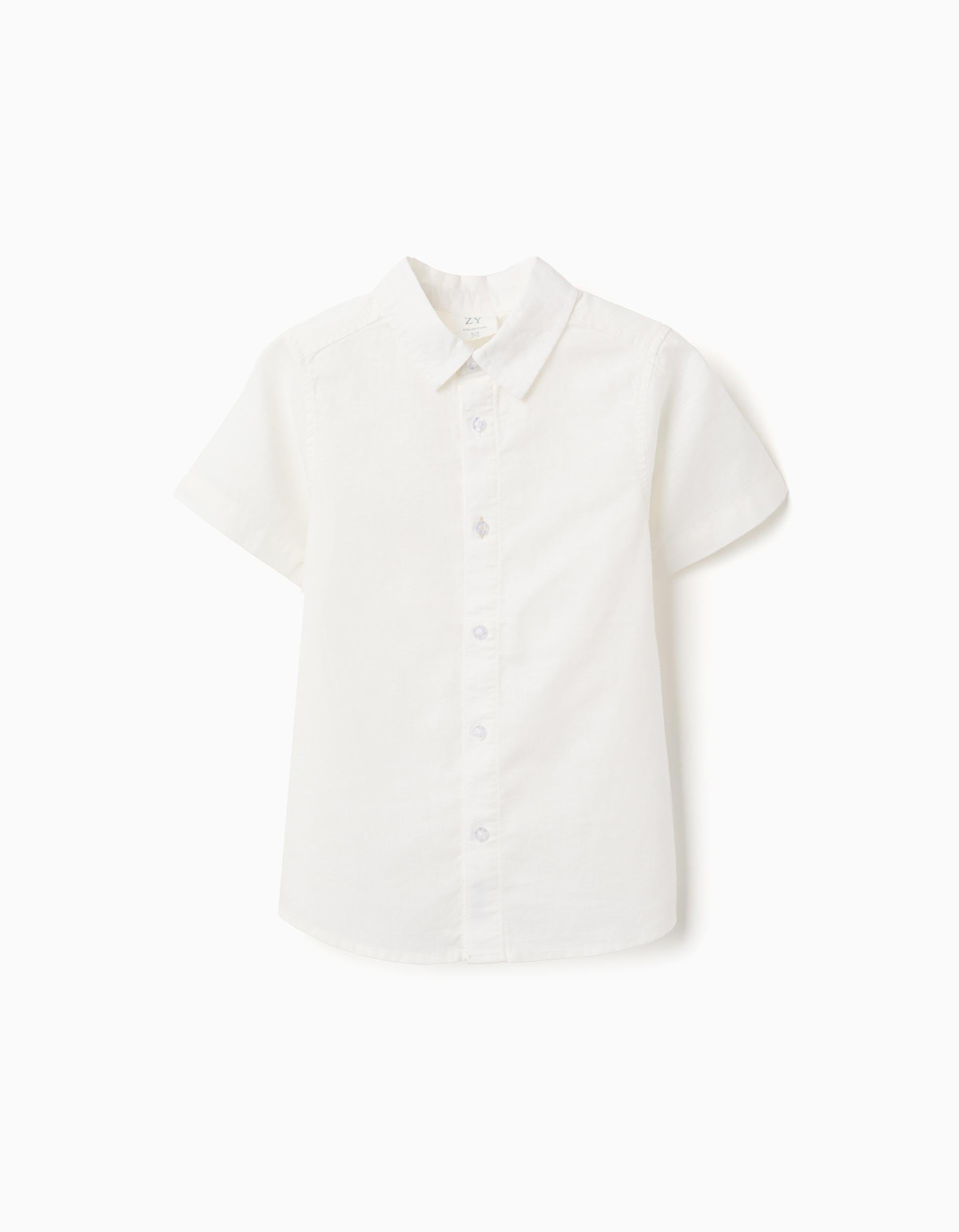 Short sleeve shirt in linen and cotton for boys, white