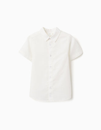 Chemise à manches courtes en lin et coton pour garçon, blanc