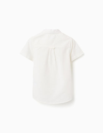 Chemise à manches courtes en lin et coton pour garçon, blanc
