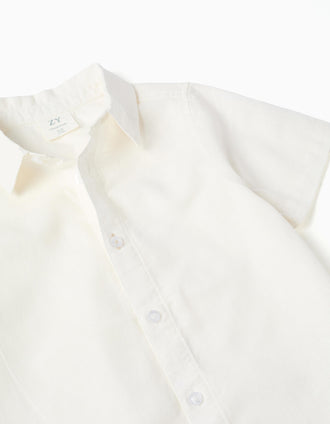 Chemise à manches courtes en lin et coton pour garçon, blanc