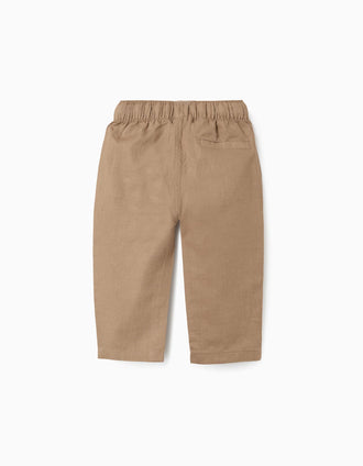 Pantalón baggy de lino con cordón para bebé niño, beige oscuro