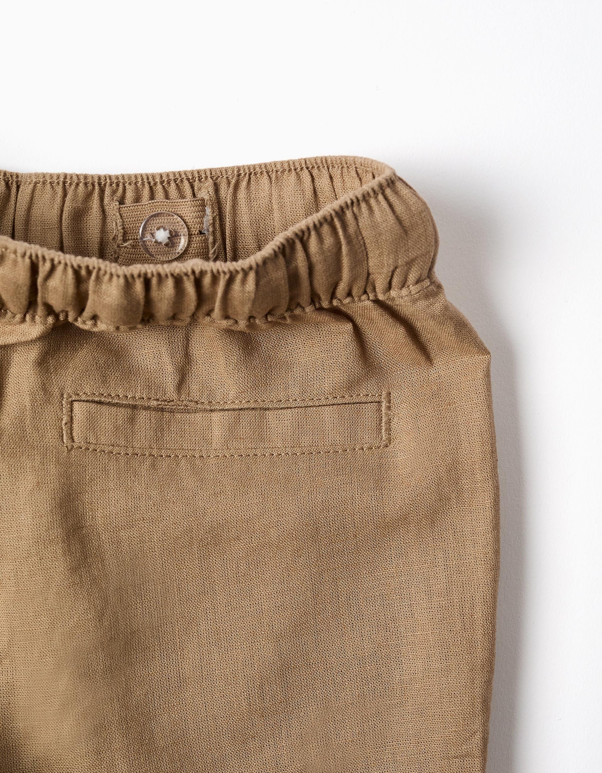 Pantalon en lin avec cordon de serrage pour bébé garçon, beige foncé