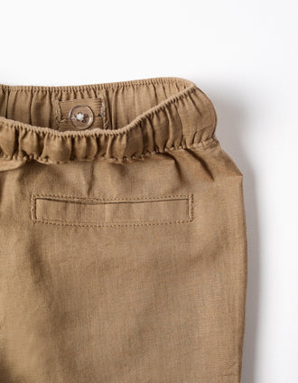 Pantalón baggy de lino con cordón para bebé niño, beige oscuro
