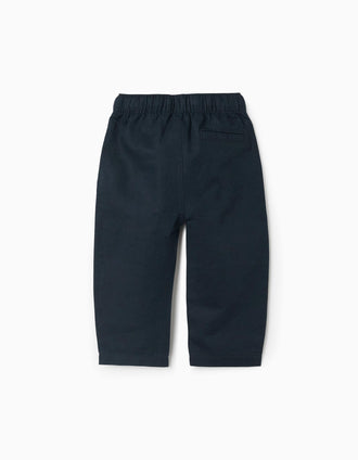 Baggy linen trousers with drawstring for baby boys, dark blue