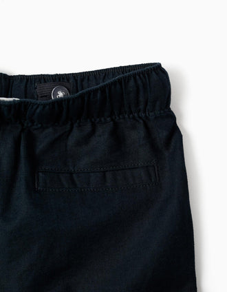 Baggy linen trousers with drawstring for baby boys, dark blue