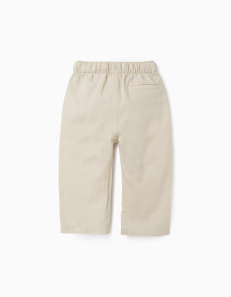 Baggy linen trousers with drawstring for baby boys, light beige