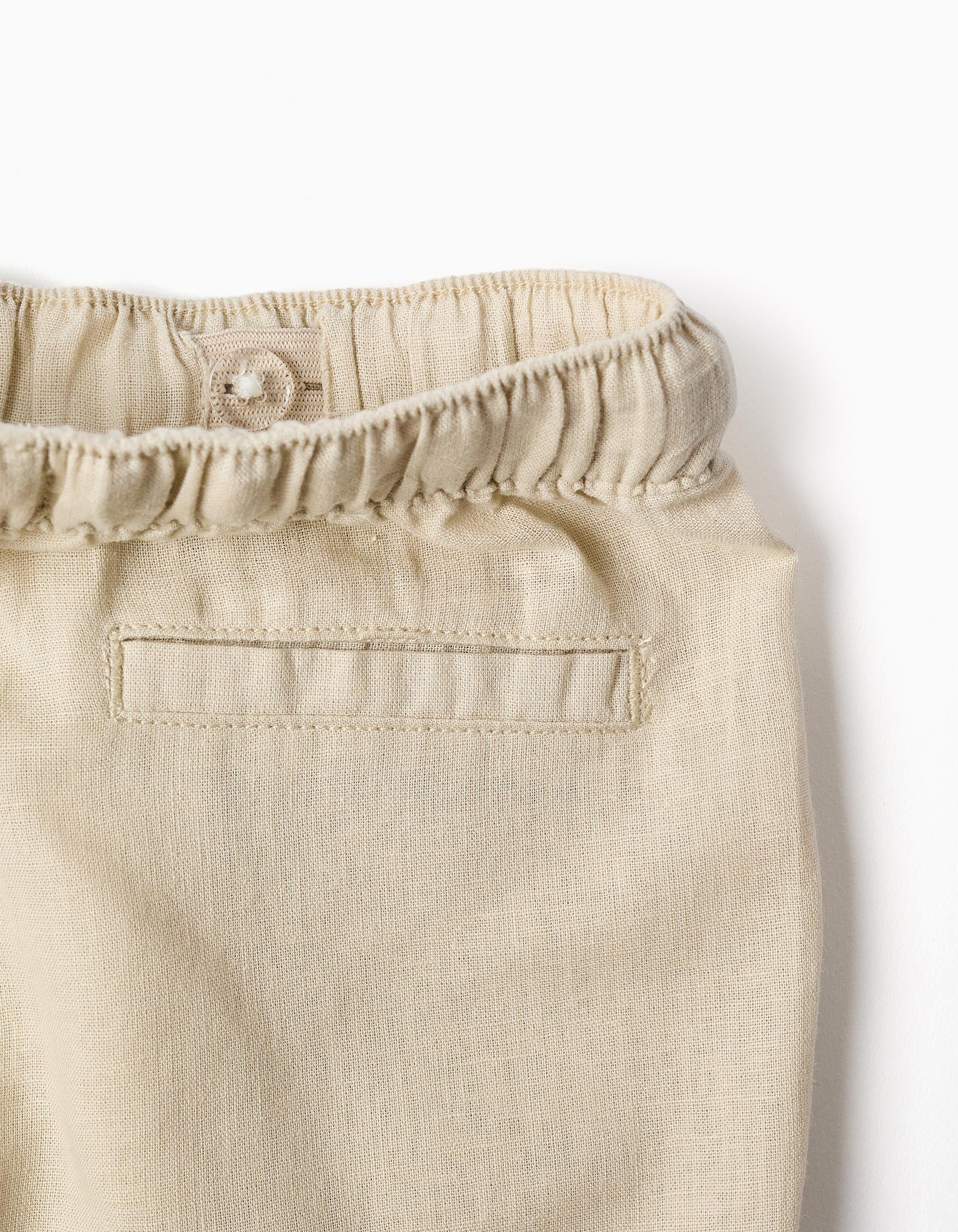 Calças baggy de linho com cordão para bebé menino, bege-claro