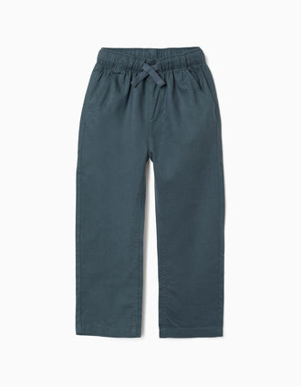 Pantalón recto de lino con cordón para niño, azul grisáceo