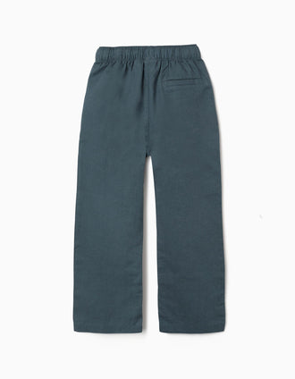 Pantalón recto de lino con cordón para niño, azul grisáceo