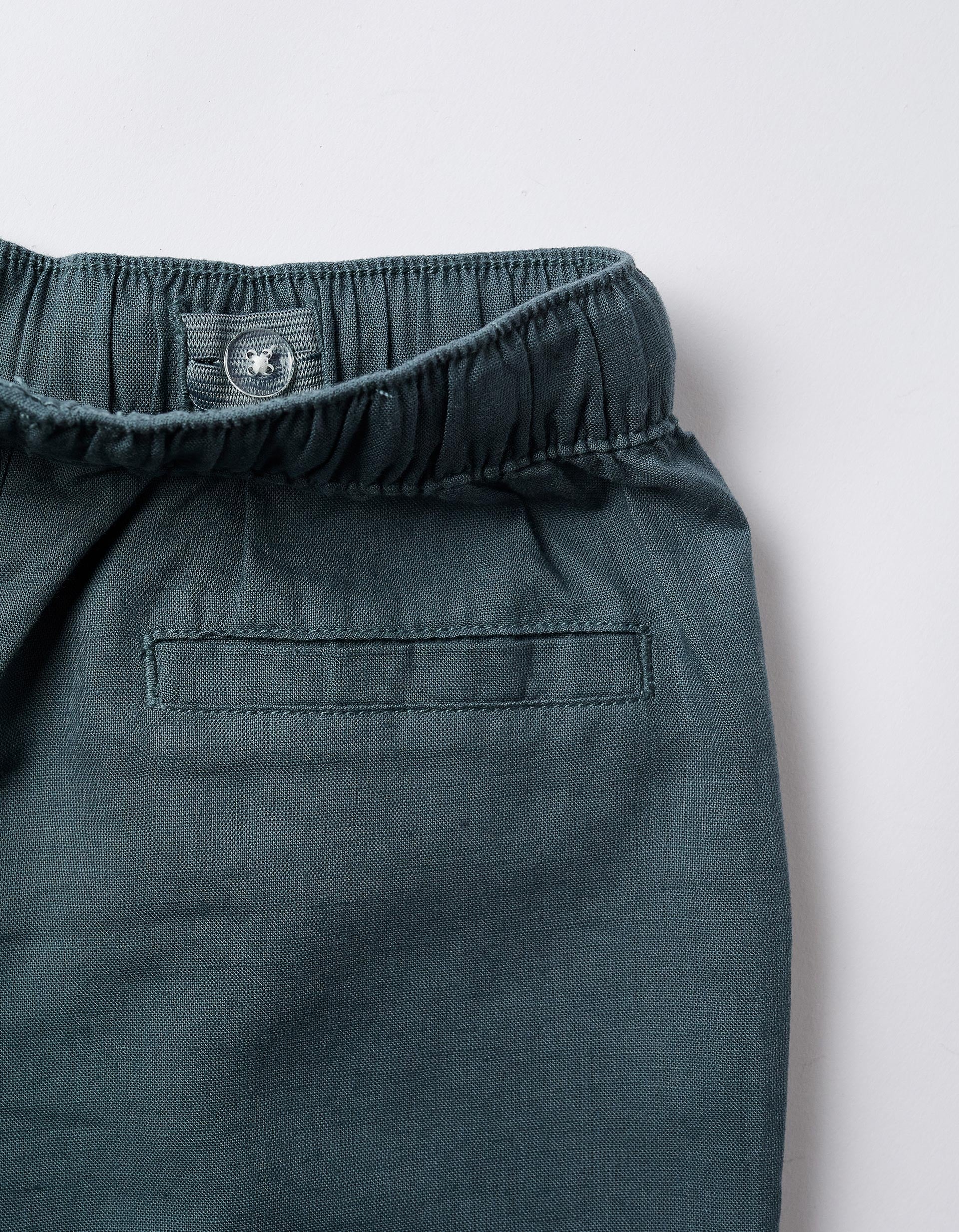 Calças de linho retas com cordão para menino, azul-cinza