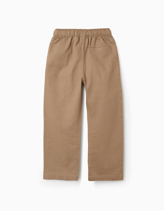 Pantalón recto de lino con cordón para niño, beige oscuro