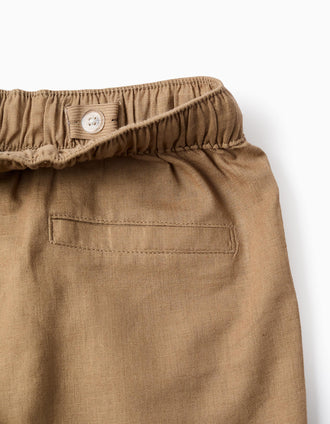 Pantalón recto de lino con cordón para niño, beige oscuro