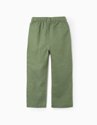 Calças de linho retas com cordão para menino, verde