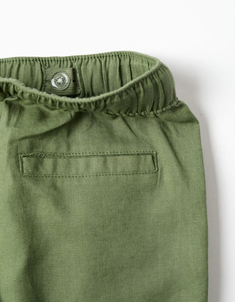 Calças de linho retas com cordão para menino, verde