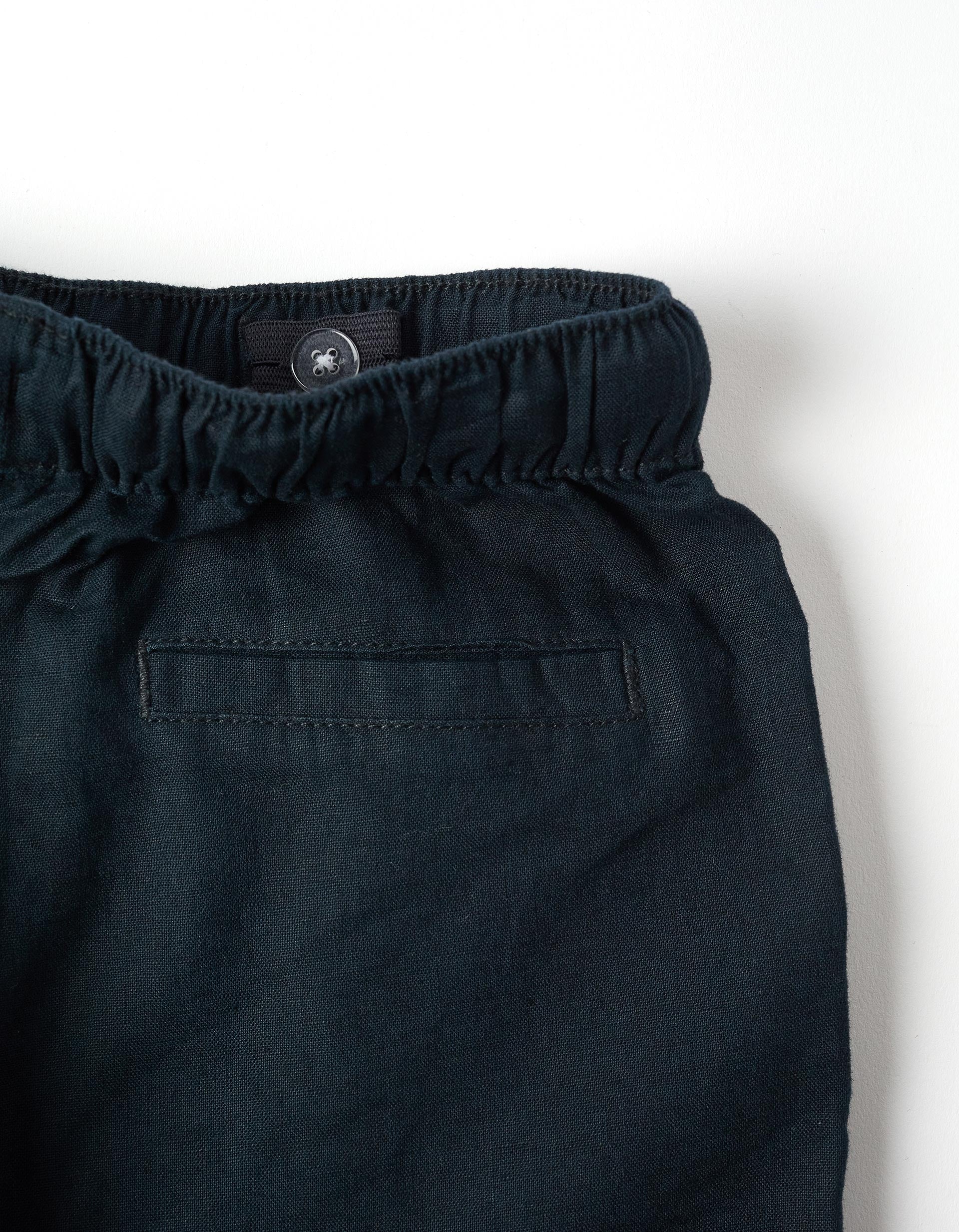 Calças de linho retas com cordão para menino, azul-escuro