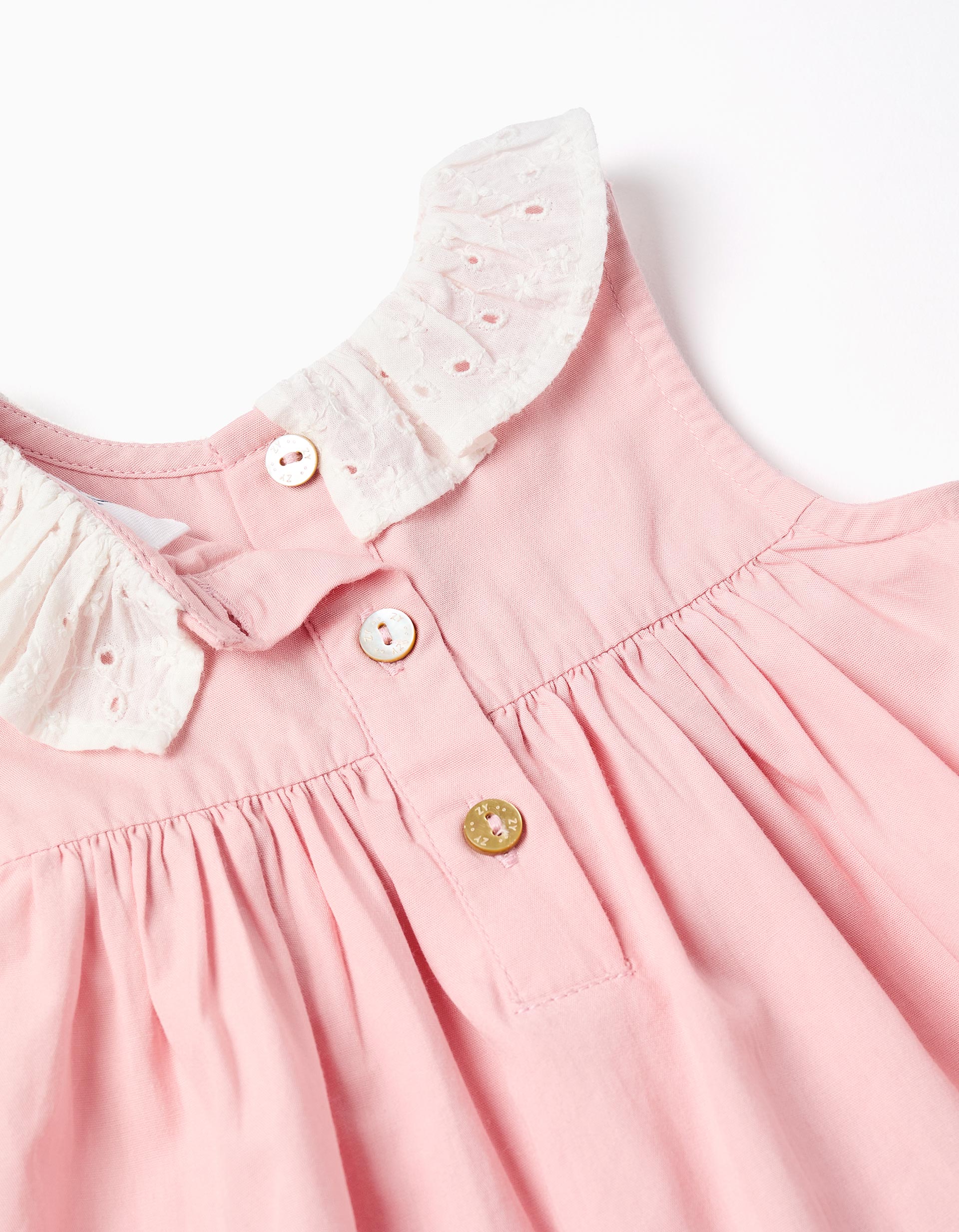 Poplin dress + bloomers with ruffles for newborn girls, light pink