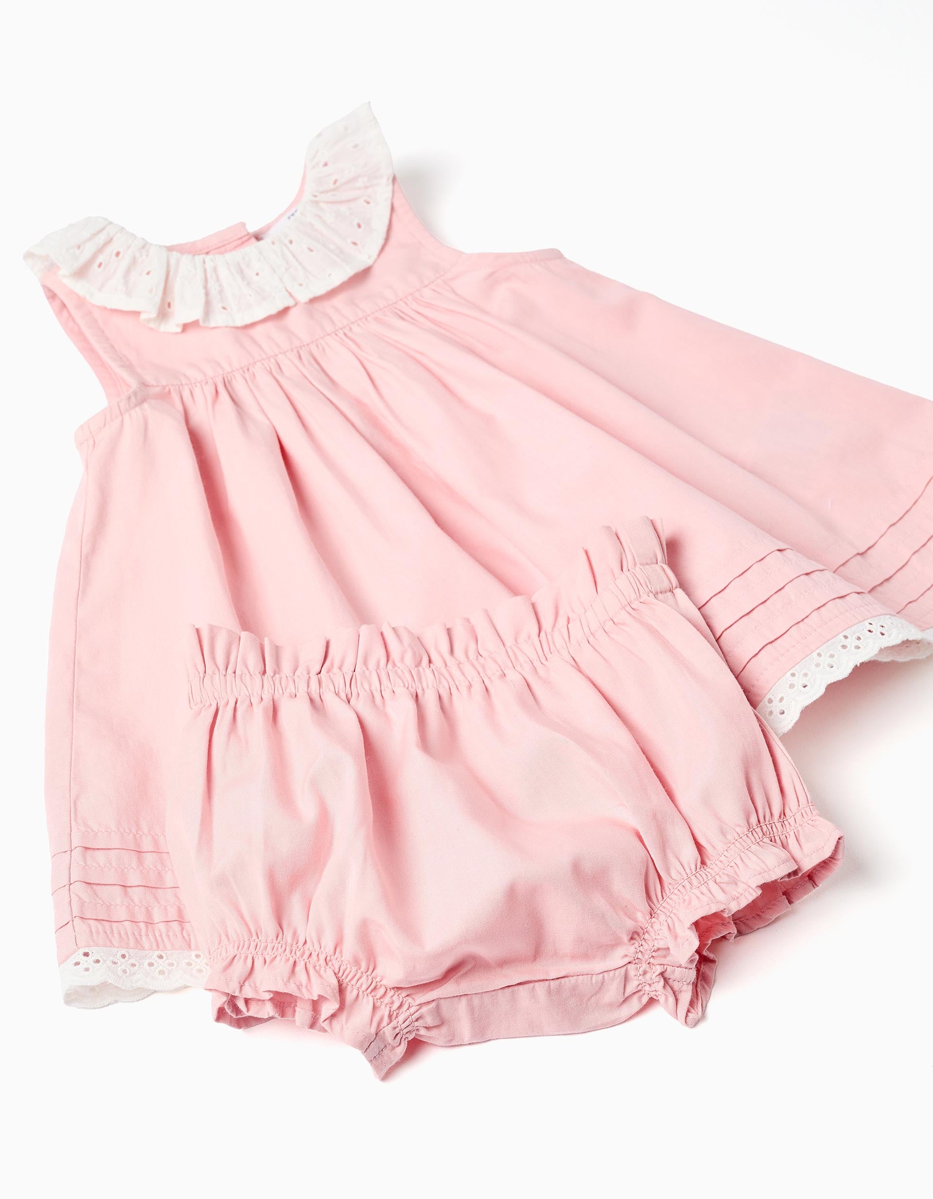 Poplin dress + bloomers with ruffles for newborn girls, light pink