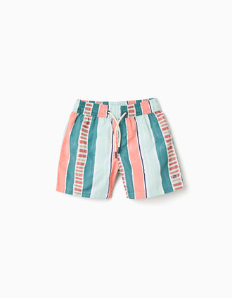Bañador a rayas con cordón para niño, naranja/verde
