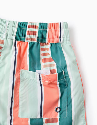 Bañador a rayas con cordón para niño, naranja/verde