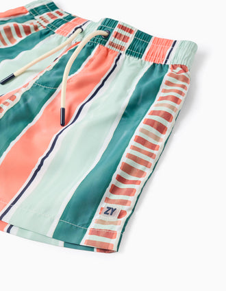Bañador a rayas con cordón para niño, naranja/verde