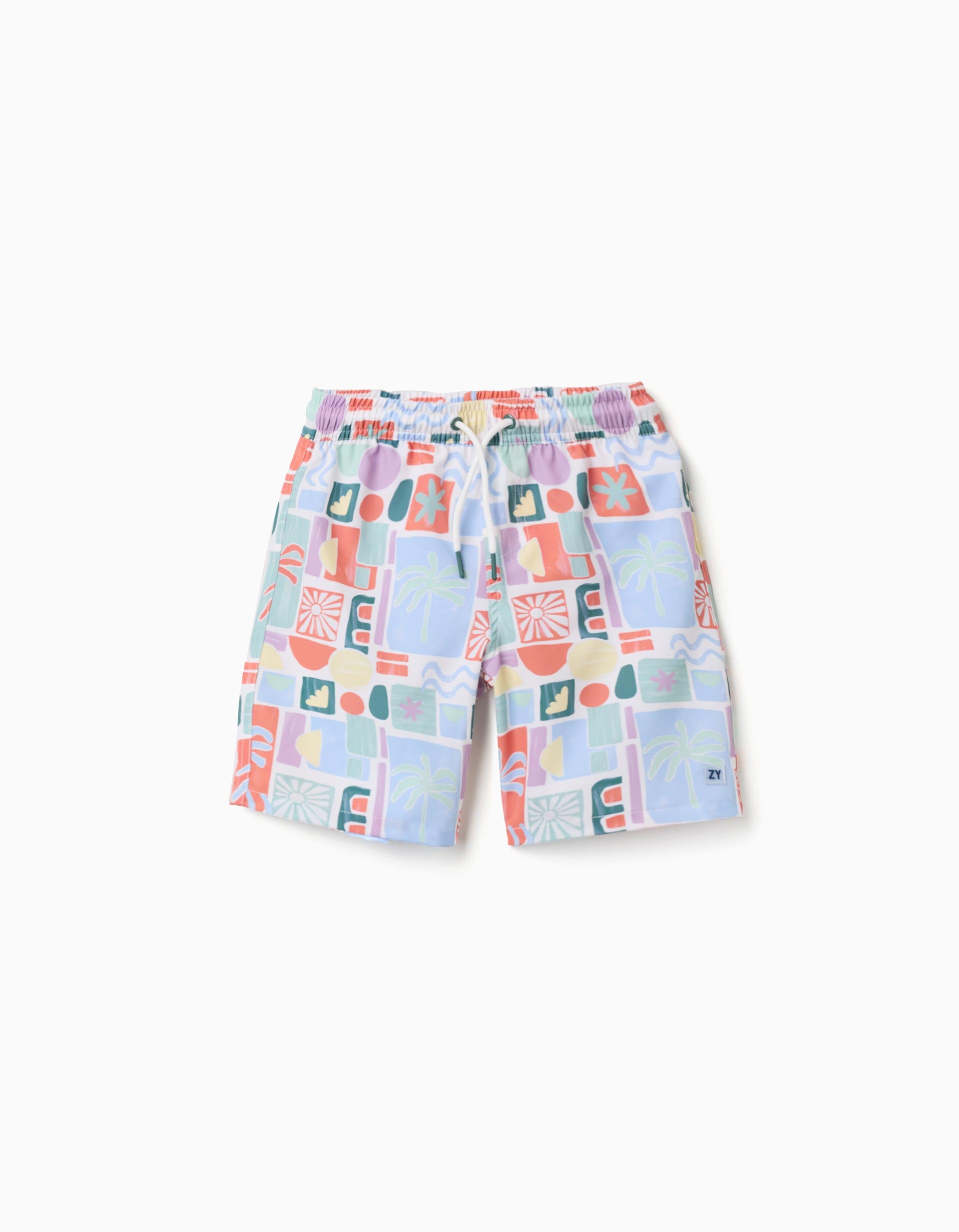 Short de bain à imprimé coloré et cordon pour garçon, multicolore