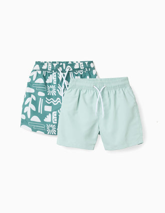 Pack de 2 bañadores lisos/estampados con cordón para niño, verde