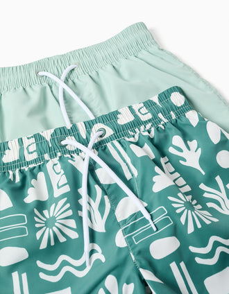 Pack de 2 bañadores lisos/estampados con cordón para niño, verde